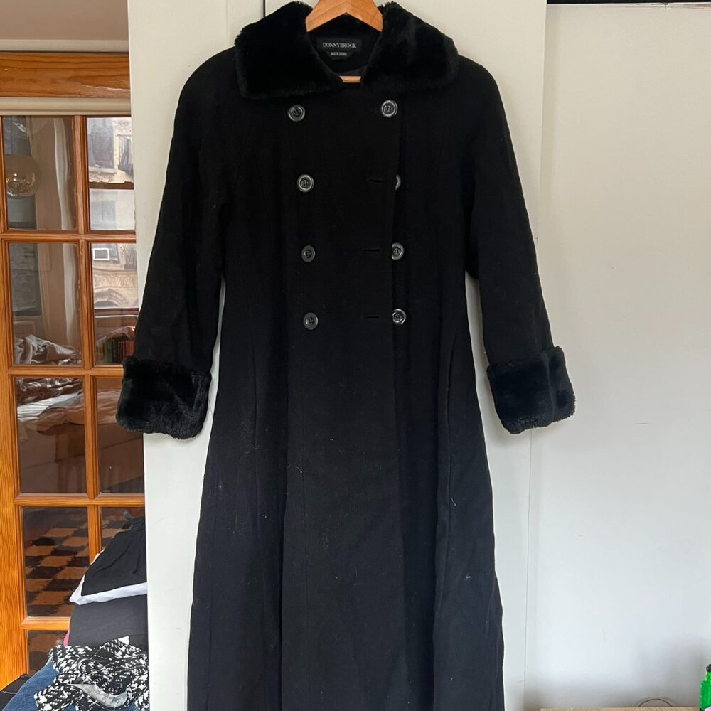 FAUX FUR TRIM WOOL DRESS COAT
